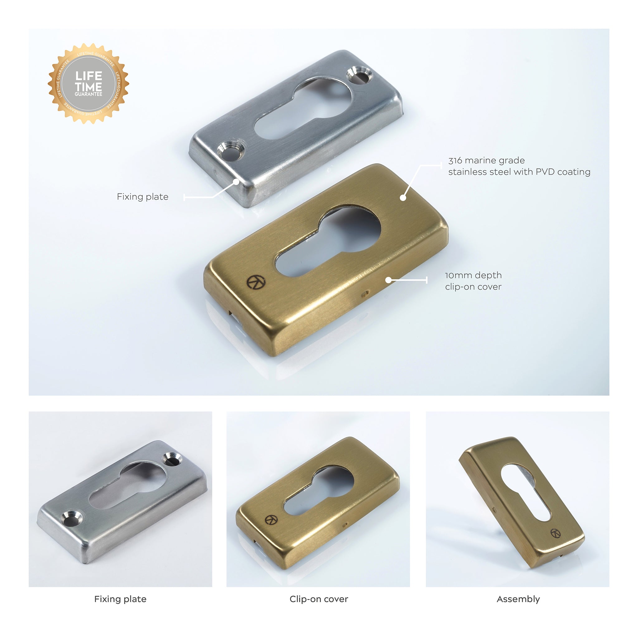 Rectangular Euro Profile Escutcheon | PVD Stainless Satin Brass