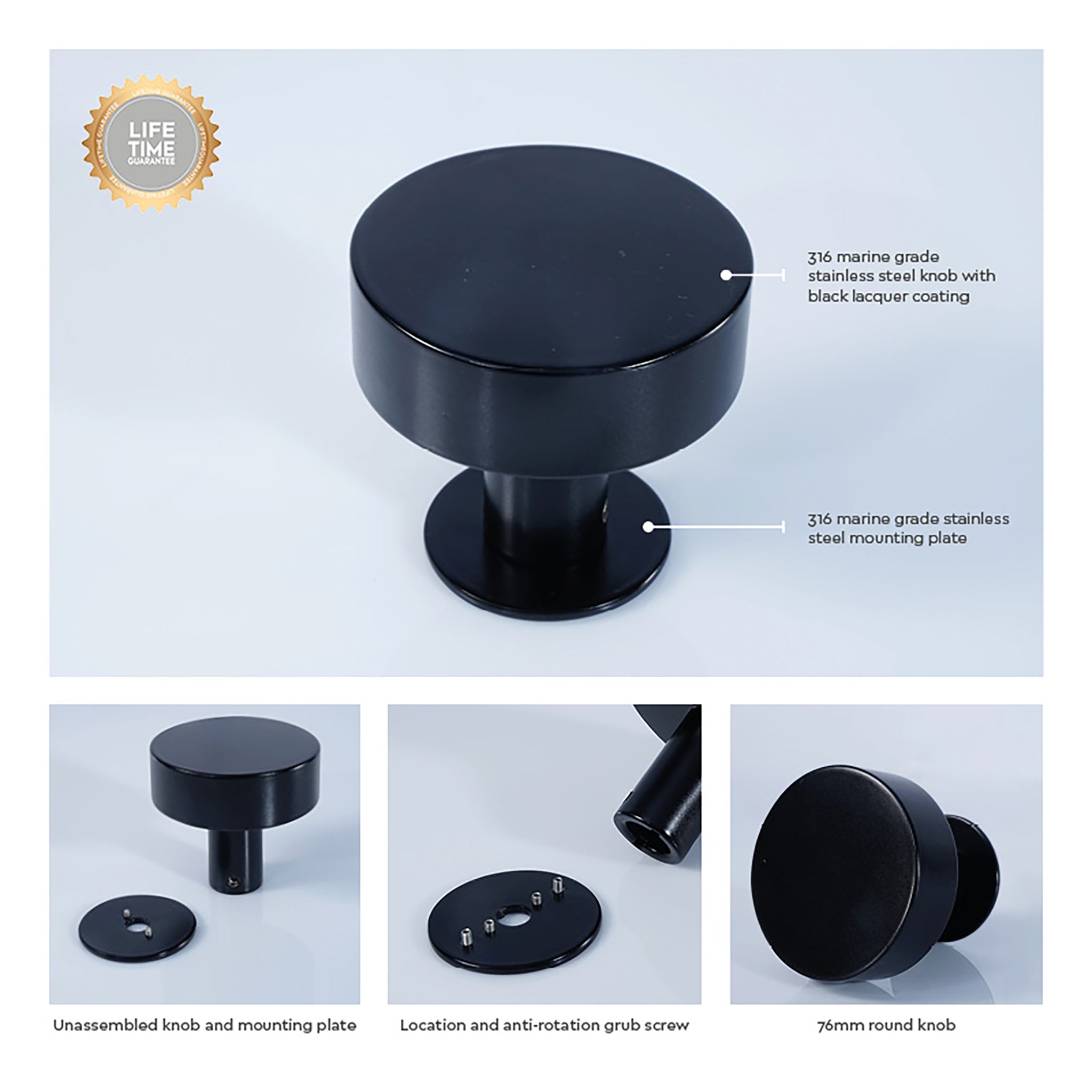 Large Round Door Knob | Black