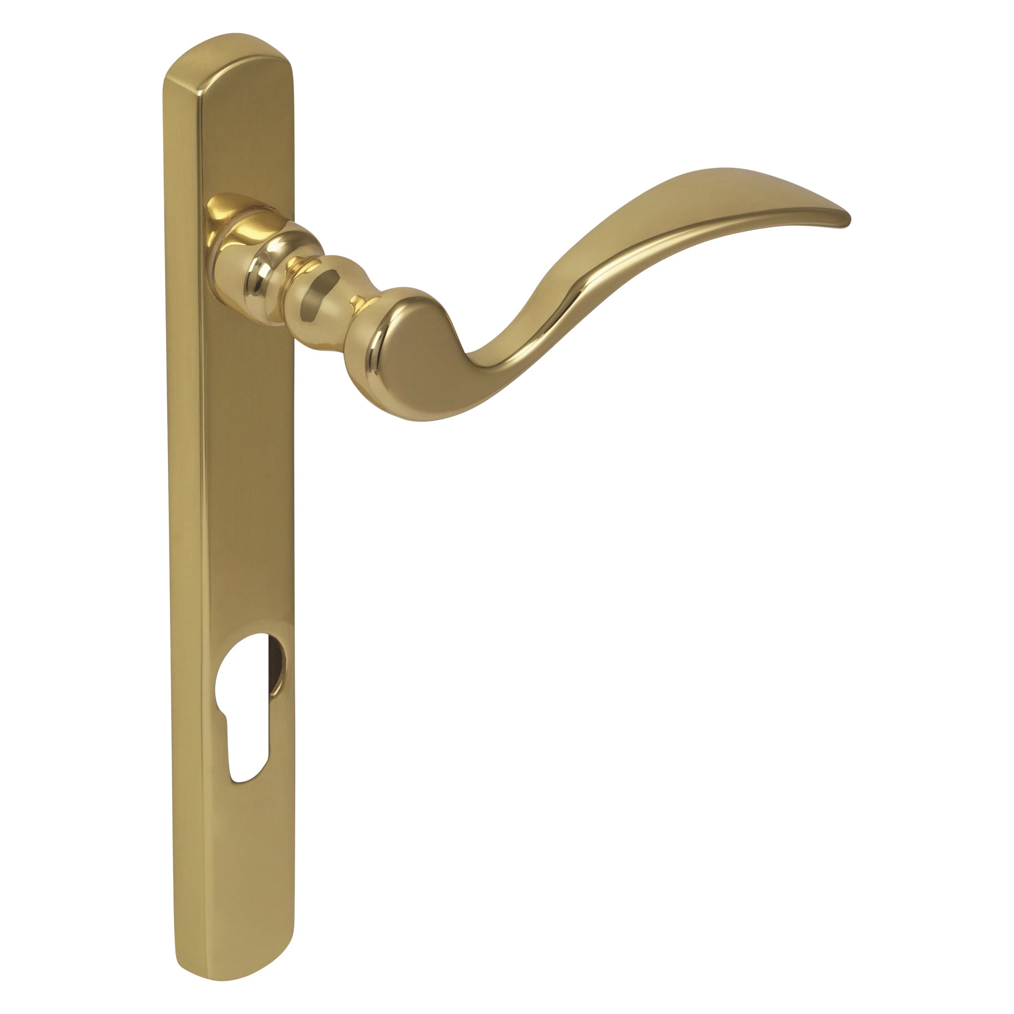 Narrow Plate Scroll Lever Handle | Polished Brass