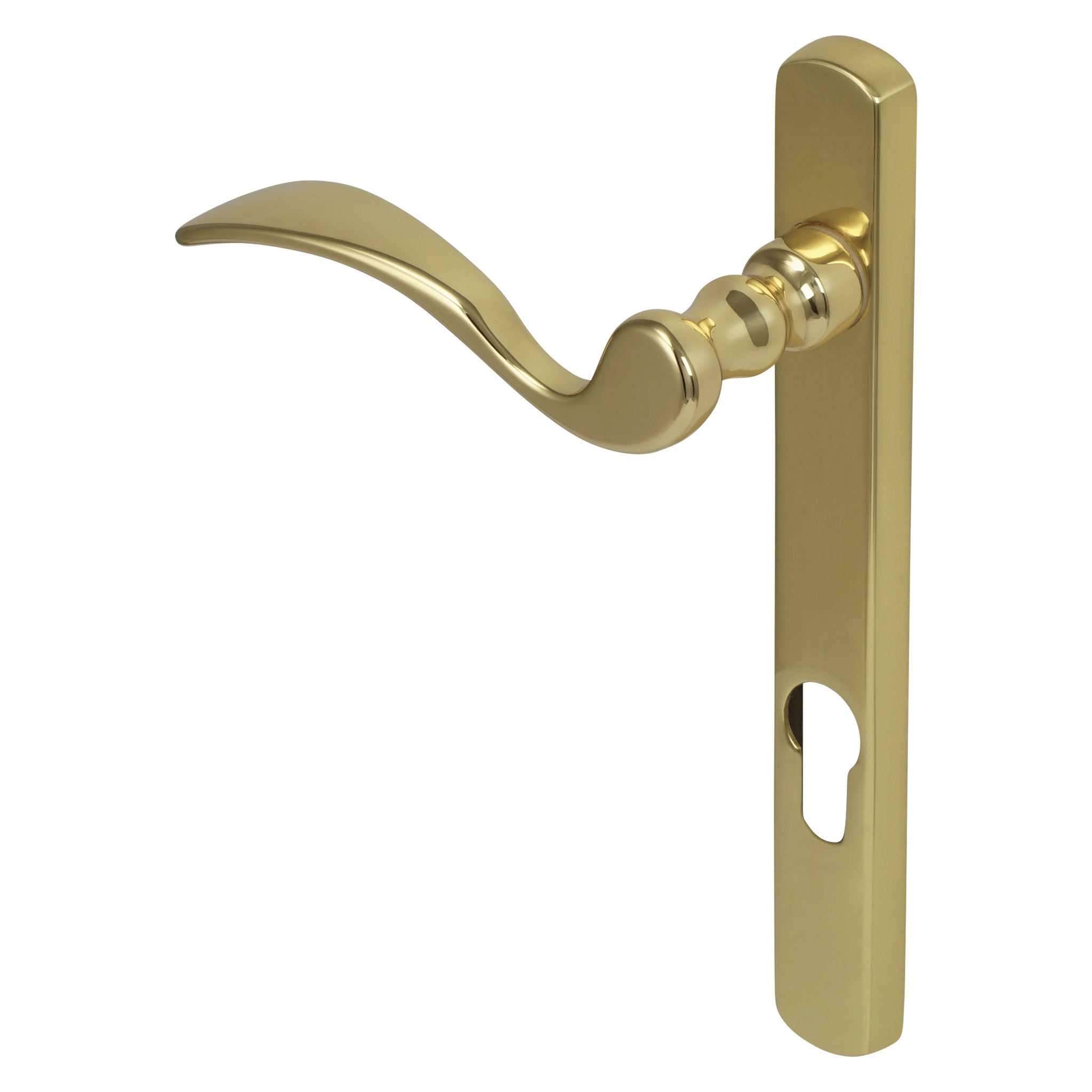 Narrow Plate Scroll Lever Handle | Polished Brass
