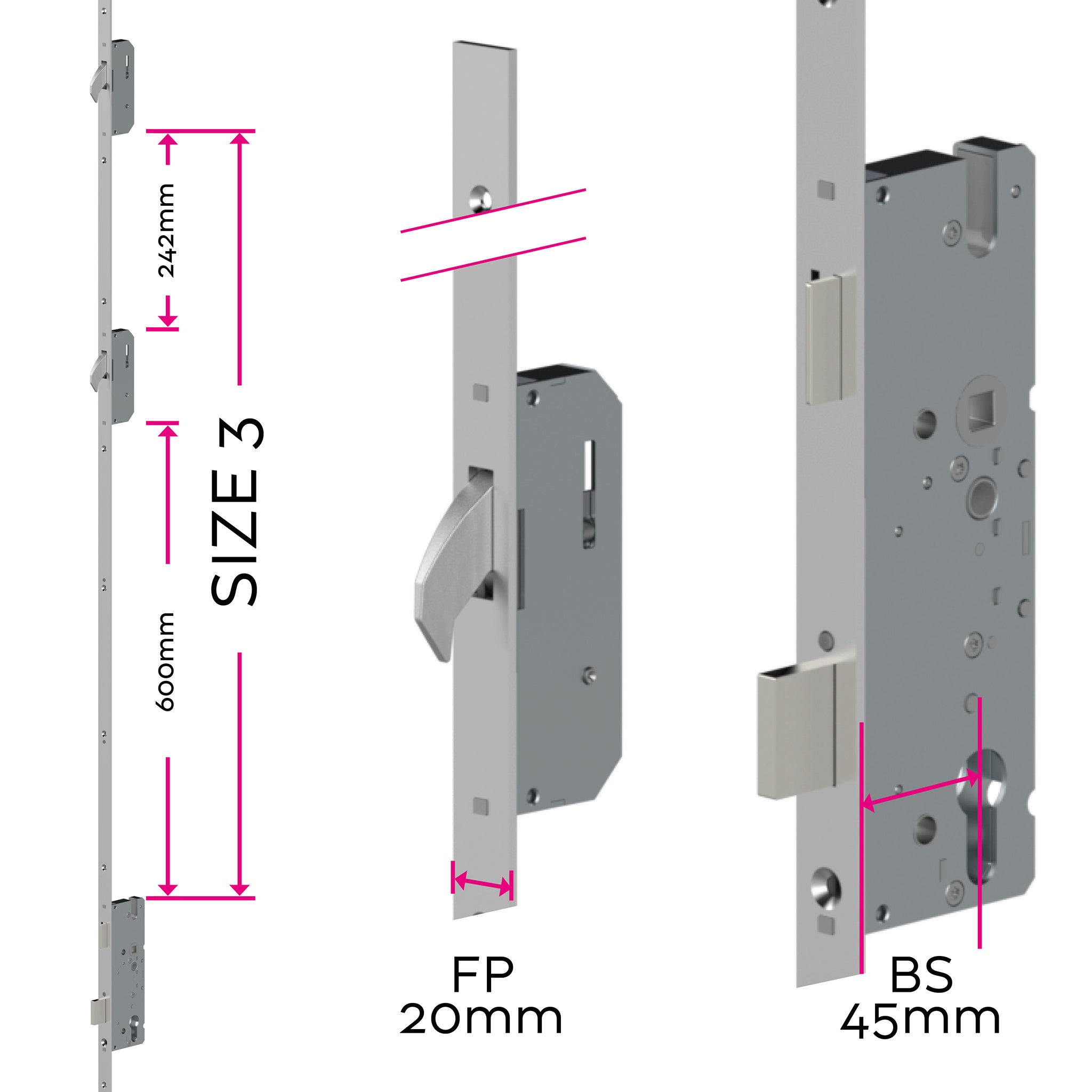 Universal Multipoint Door Lock for Taller Doors - 20mm Face Plate | ML50