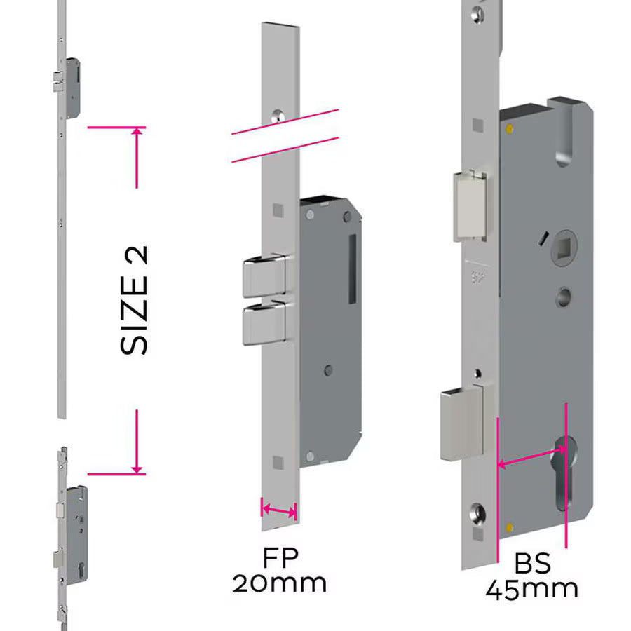 Universal Multipoint Door Lock for Shorter Doors - 20mm Face Plate | ML70