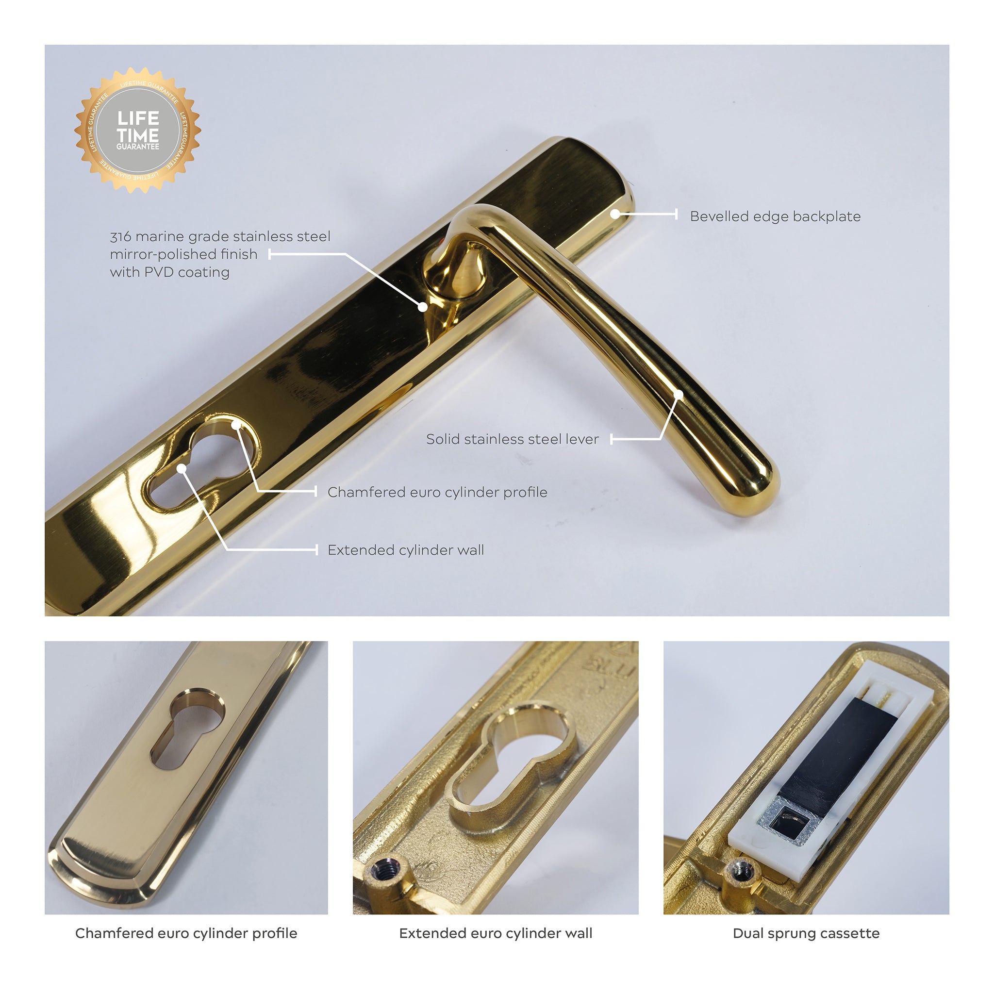 Pera Lever on 092 Backplate | PVD Stainless Polished Brass
