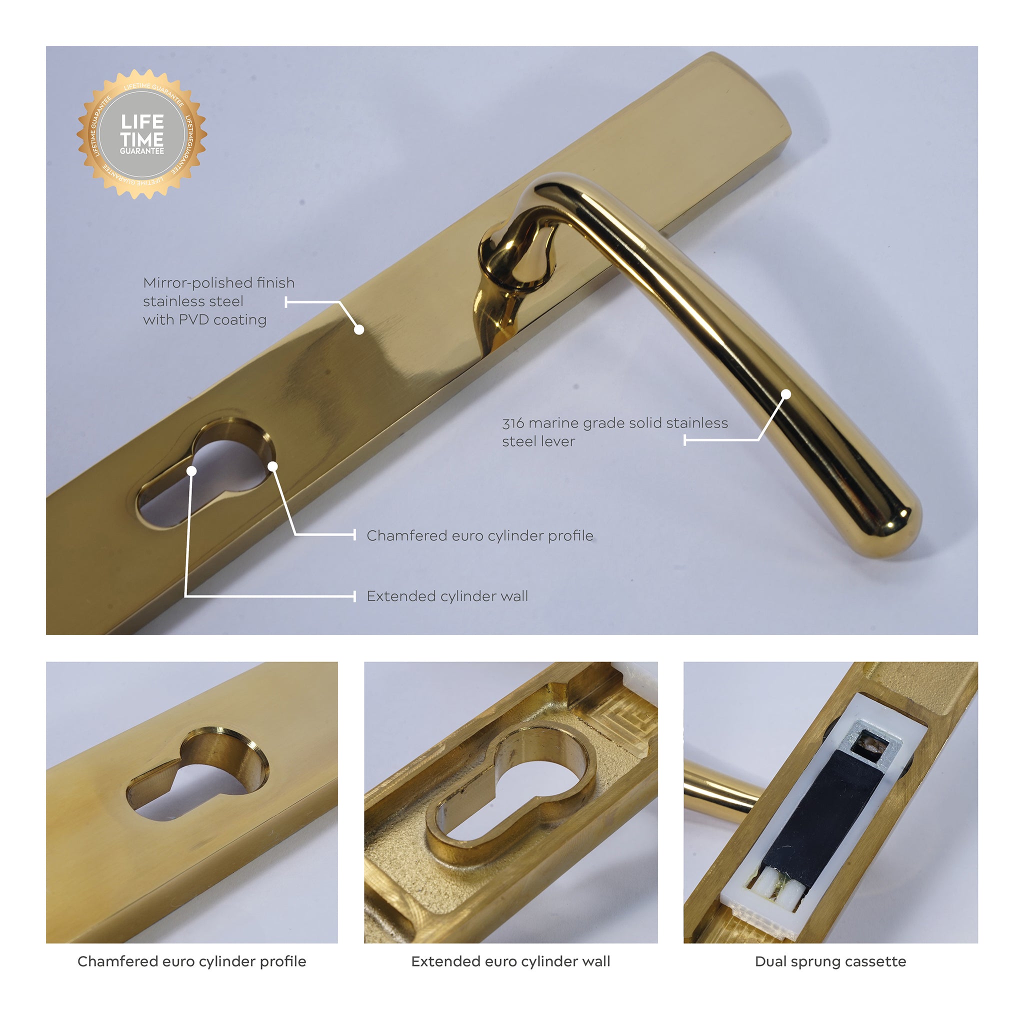 Pera Lever on 095 Backplate | PVD Stainless Polished Brass