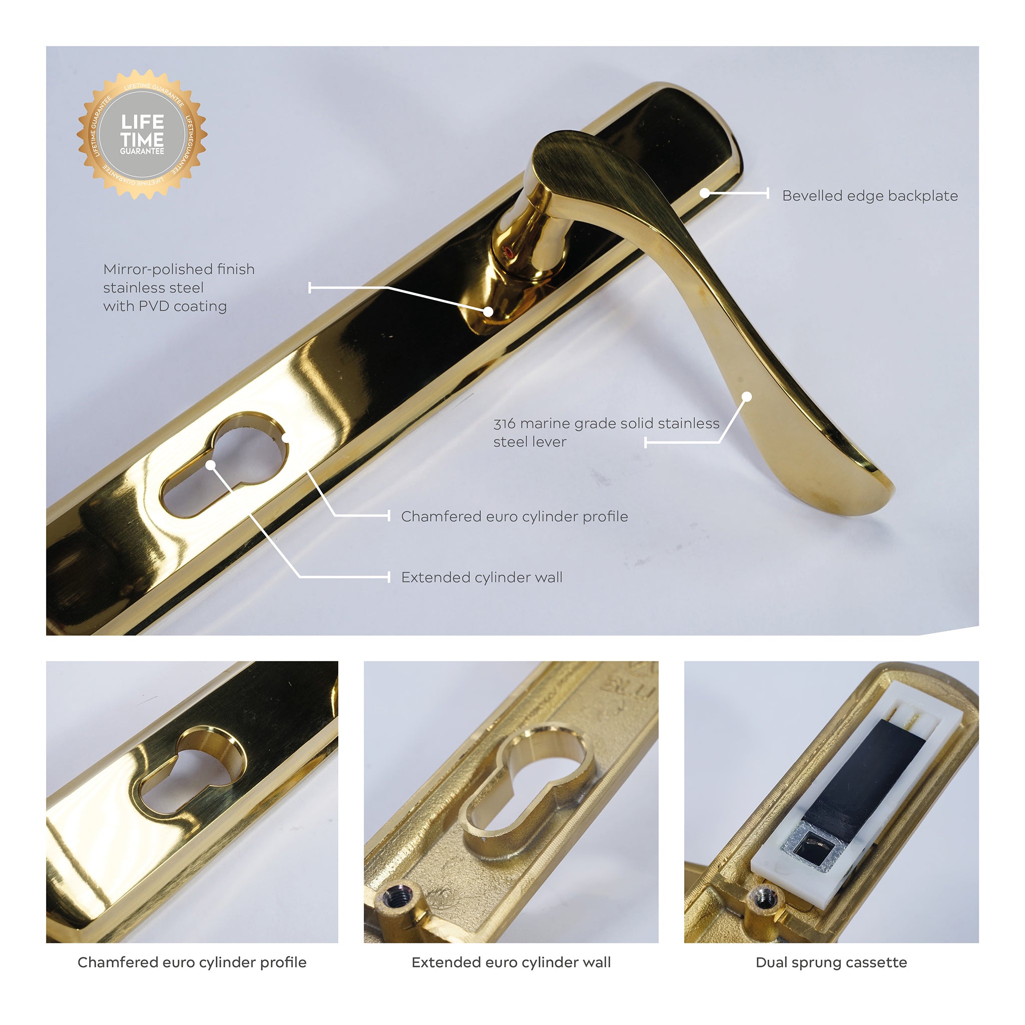 Regent Lever on 092 Backplate | PVD Stainless Polished Brass