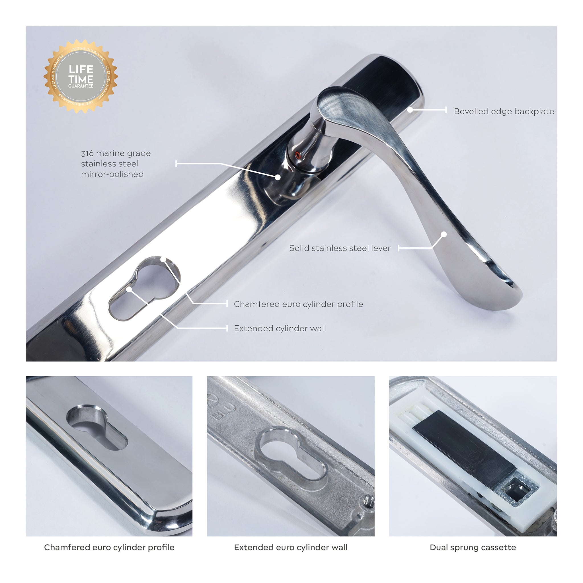 Regent Lever on 092 Backplate | Polished Stainless Steel