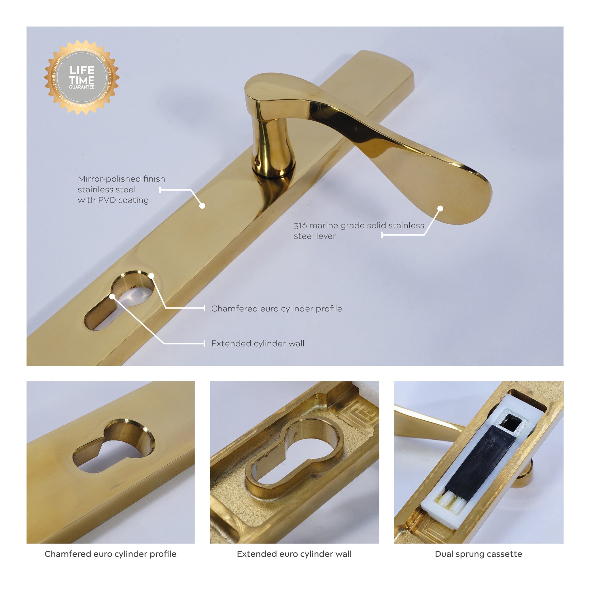 Regent Lever on 095 Backplate | PVD Stainless Polished Brass