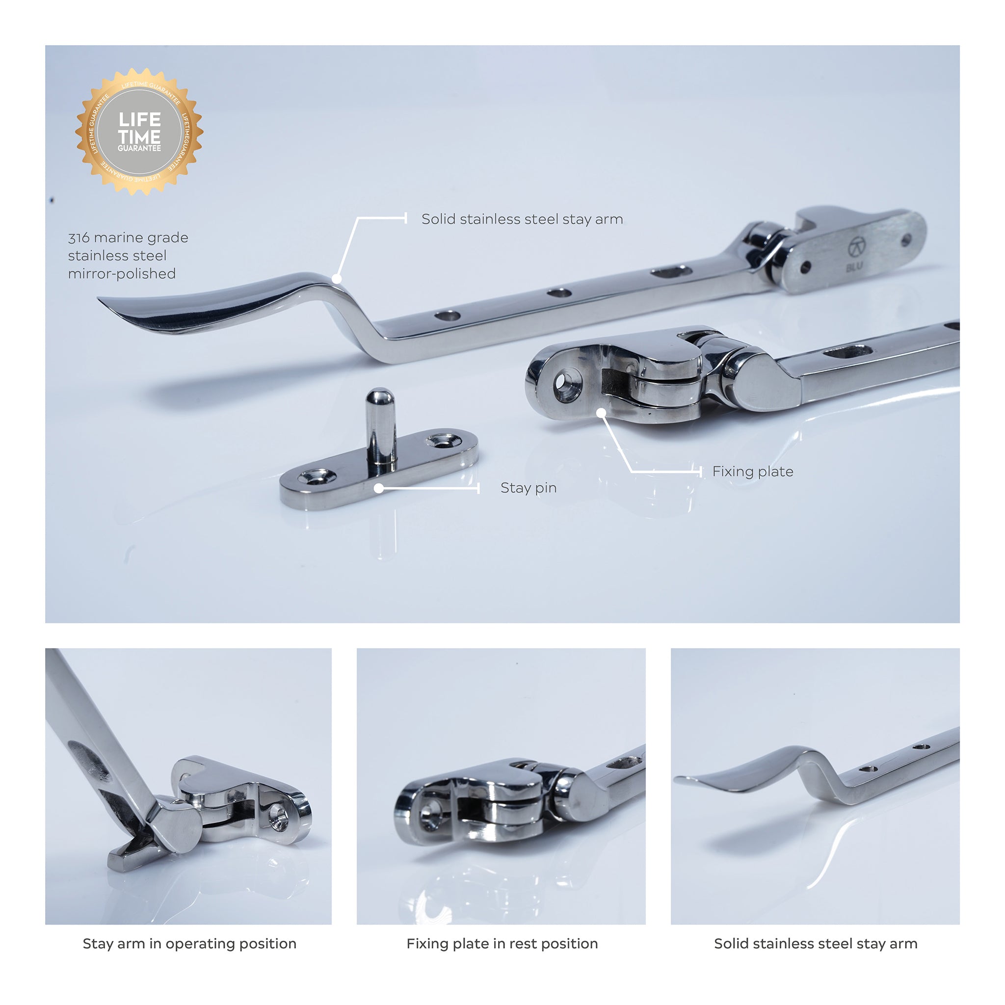 Regent Casement Window Stay | Polished Stainless Steel