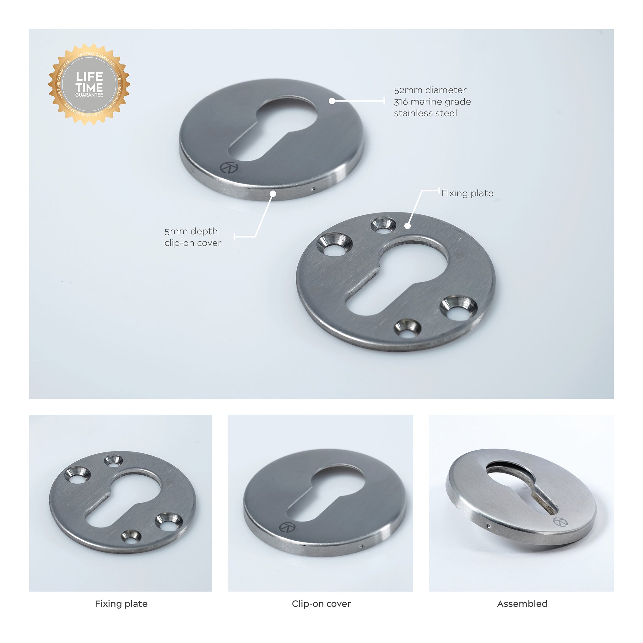 Round Euro Profile Escutcheon | Satin Stainless Steel