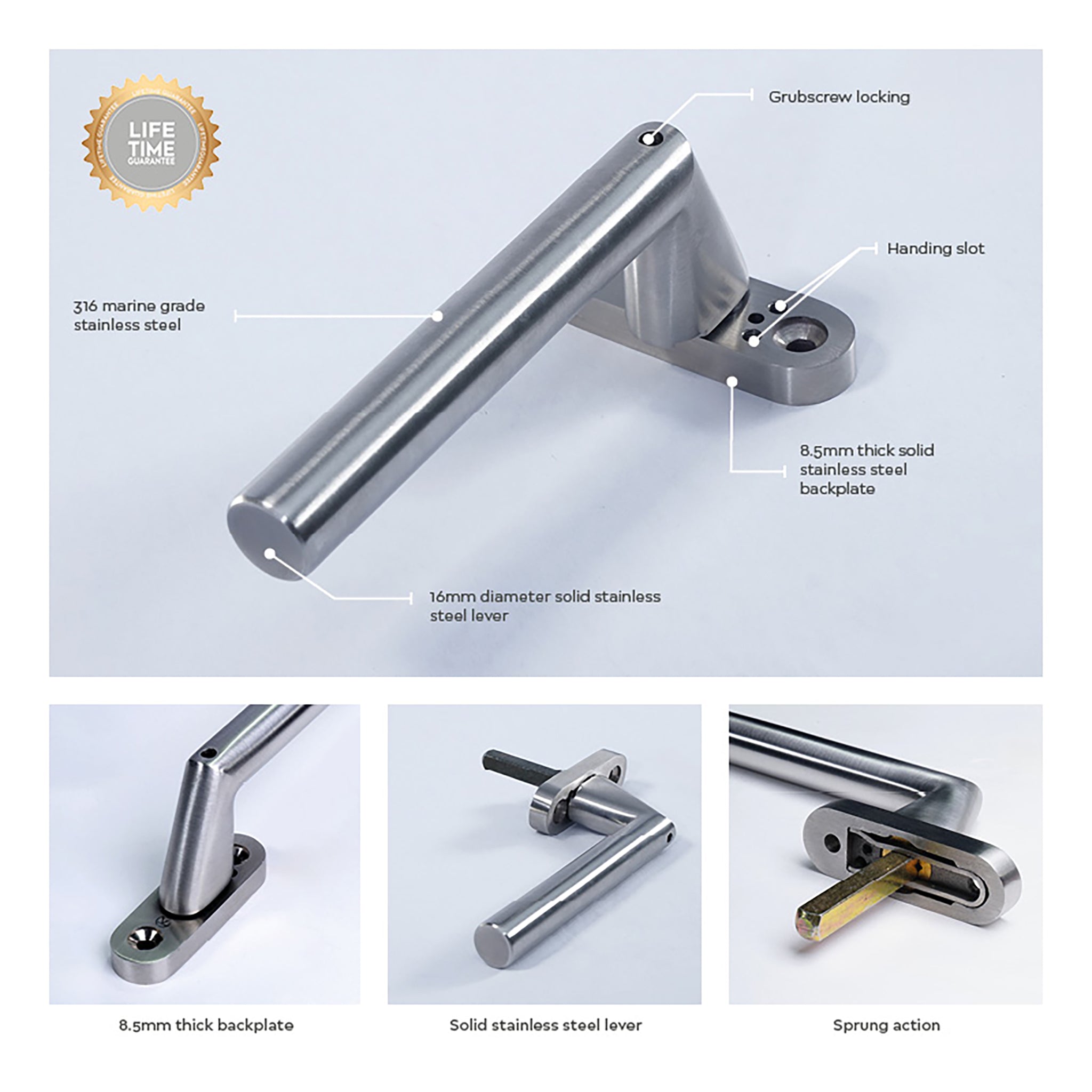 Inline Angled Narrow Window Espagnolette Handle | Satin Stainless Steel