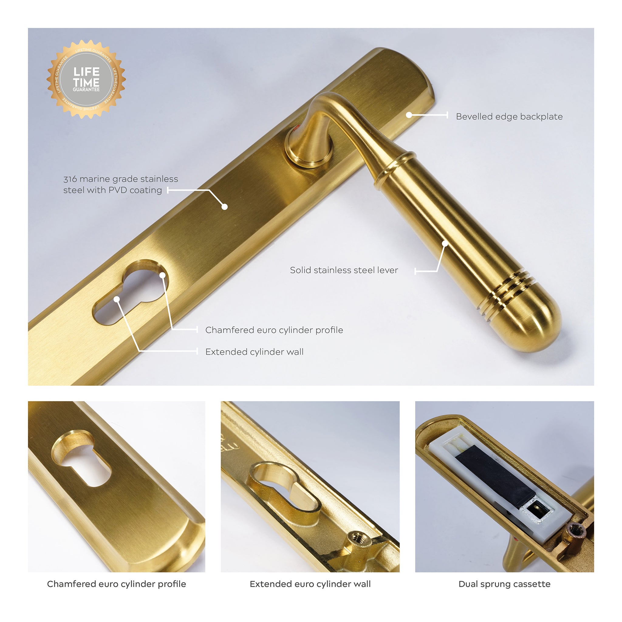 Opera Lever on 092 Backplate | PVD Stainless Satin Brass