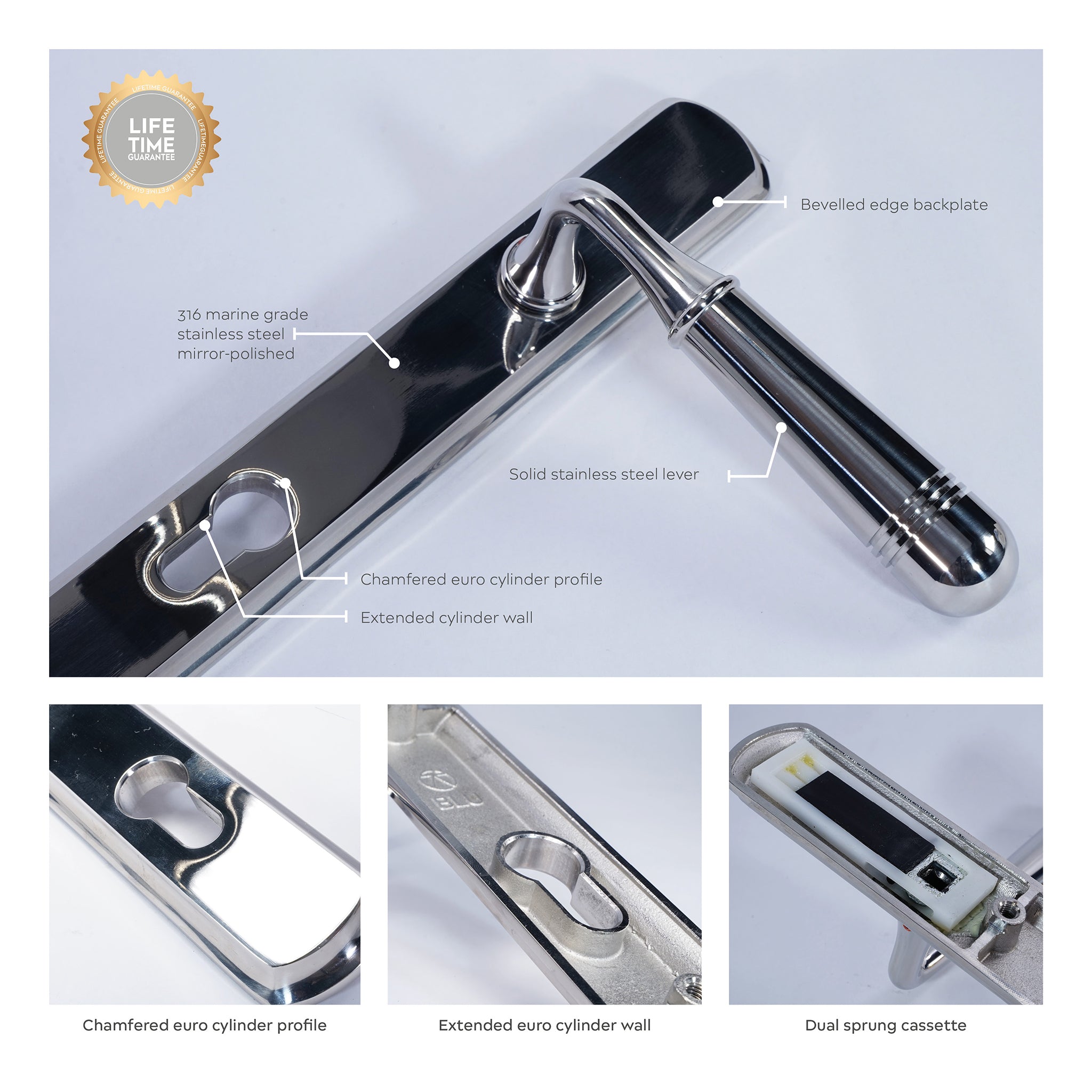 Opera Lever on 092 Backplate | Polished Stainless Steel