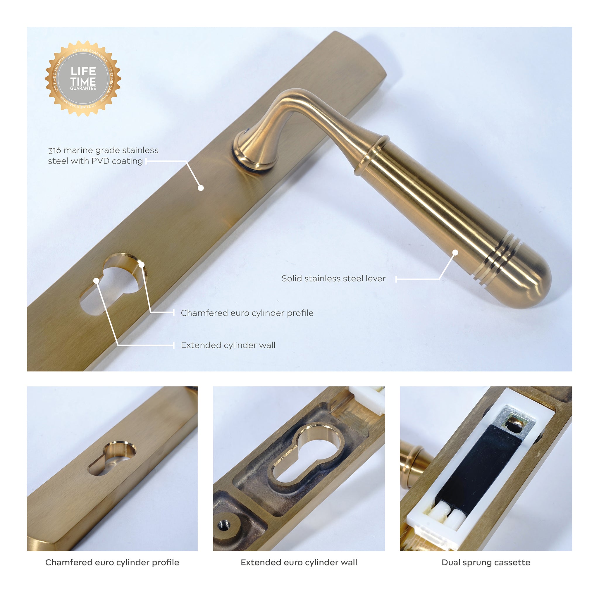 Opera Lever on 095 Backplate | PVD Stainless Satin Brass