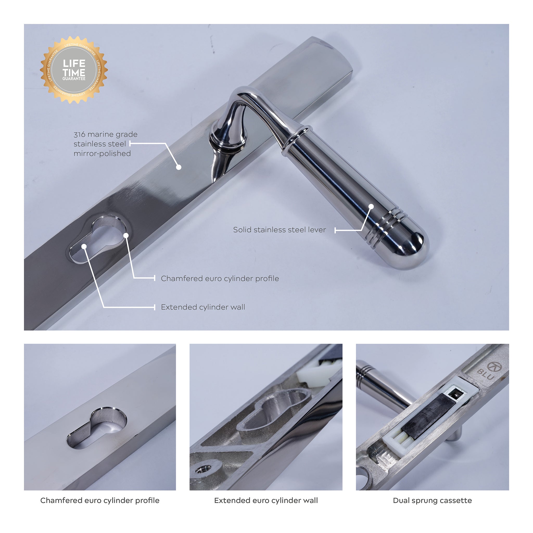 Opera Lever on 095 Backplate | Polished Stainless Steel