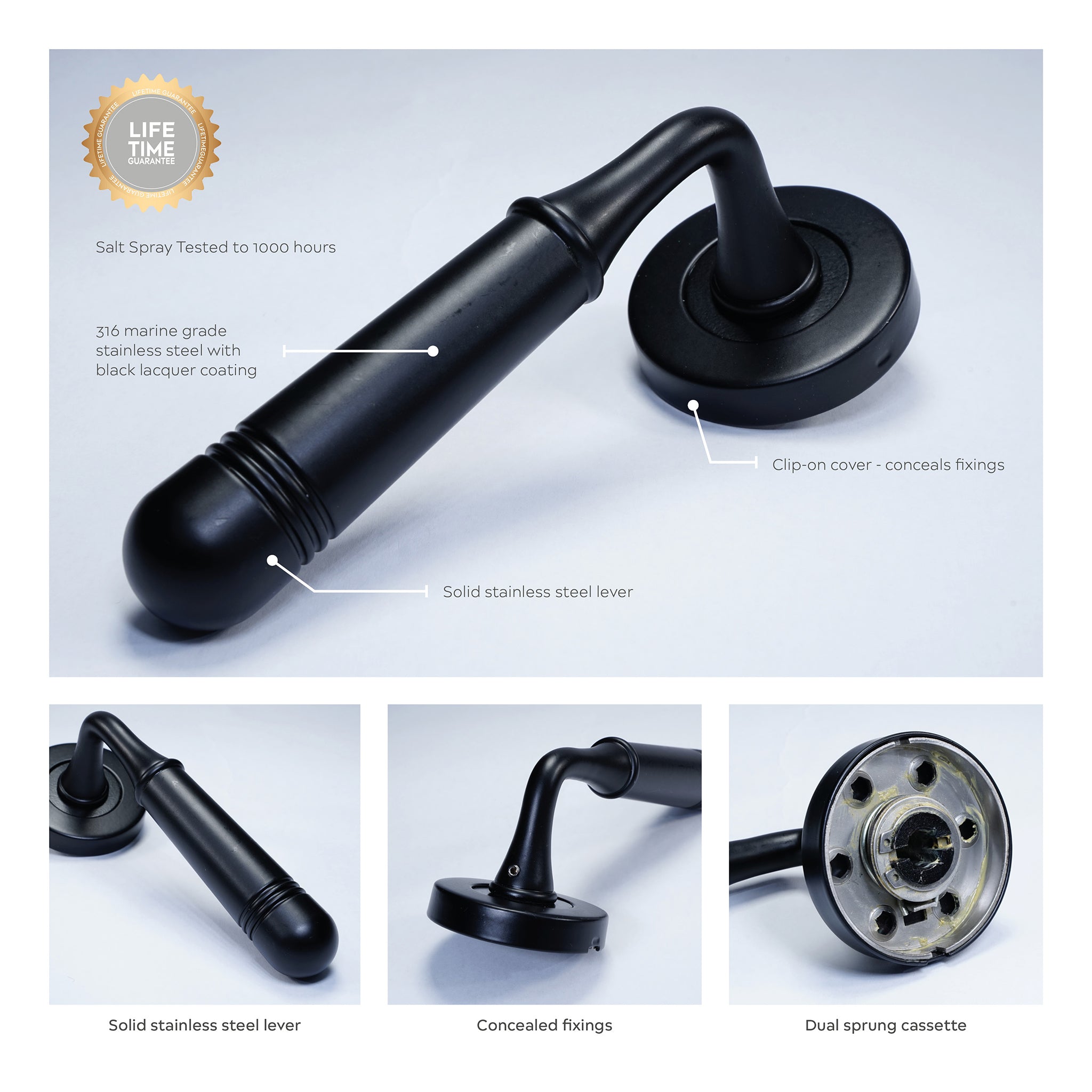Opera Door Handle on Round Rose | Black