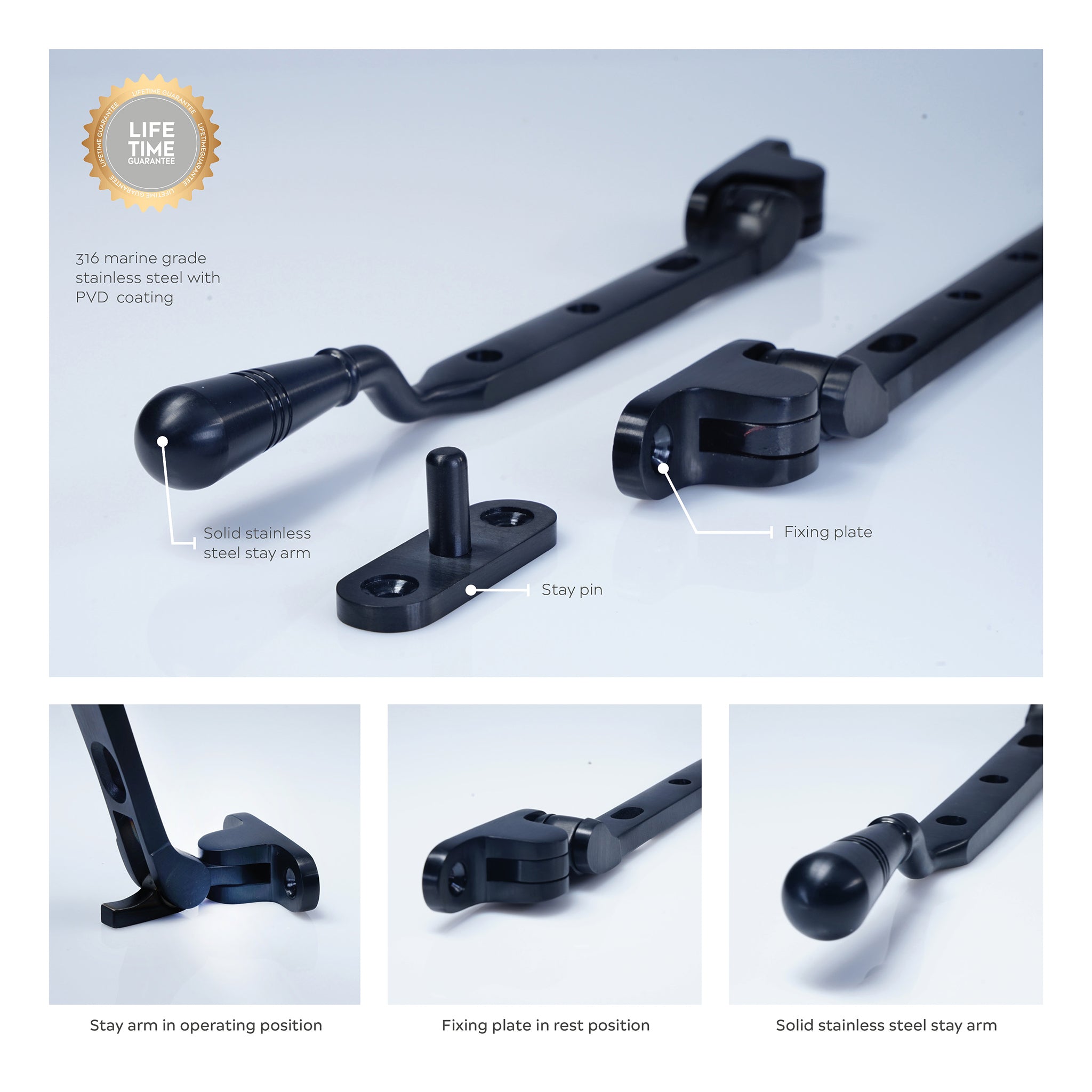 Opera Casement Window Stay | Black