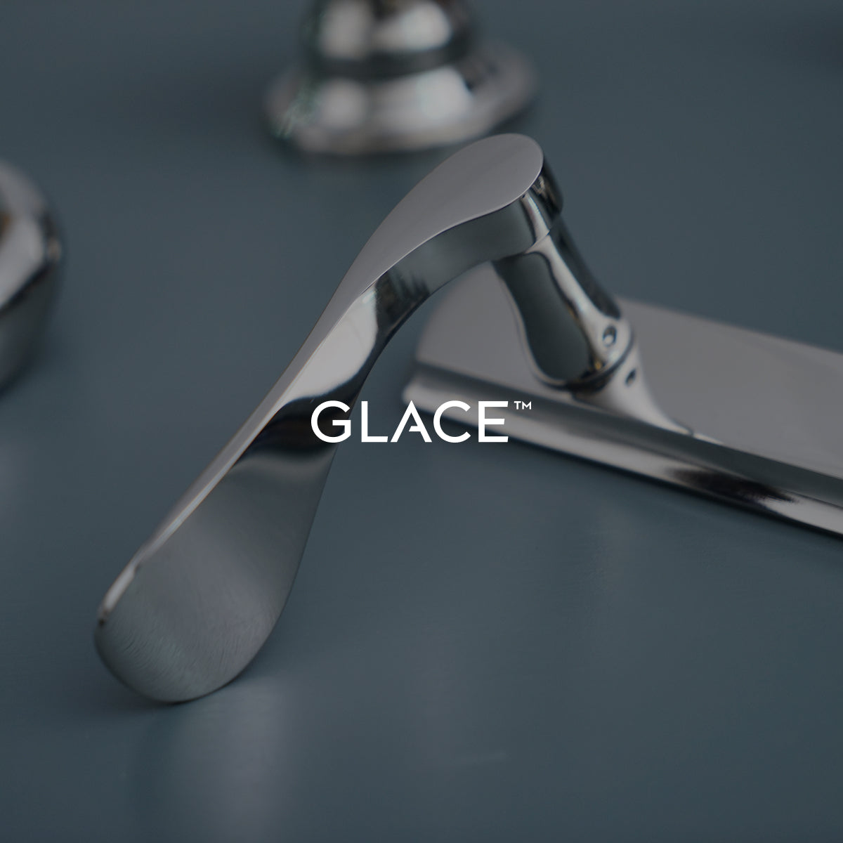 Polished stainless steel door handle featuring GLACE branding